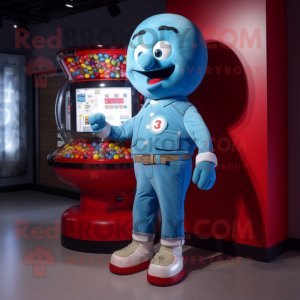 Blue Gumball Machine mascot costume character dressed with a Boyfriend Jeans and Digital watches