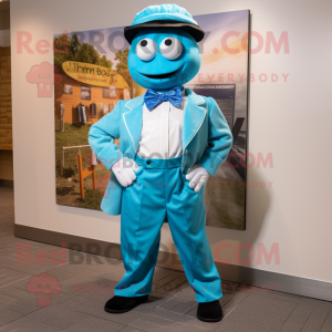 Cyan Jambalaya mascot costume character dressed with a Poplin Shirt and Bow ties