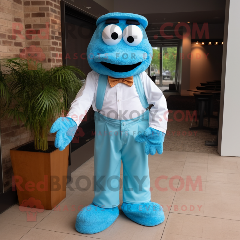 Cyan Jambalaya mascot costume character dressed with a Poplin Shirt and Bow ties