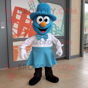 Cyan Jambalaya mascot costume character dressed with a Poplin Shirt and Bow ties