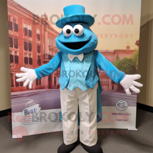 Cyan Jambalaya mascot costume character dressed with a Poplin Shirt and Bow ties