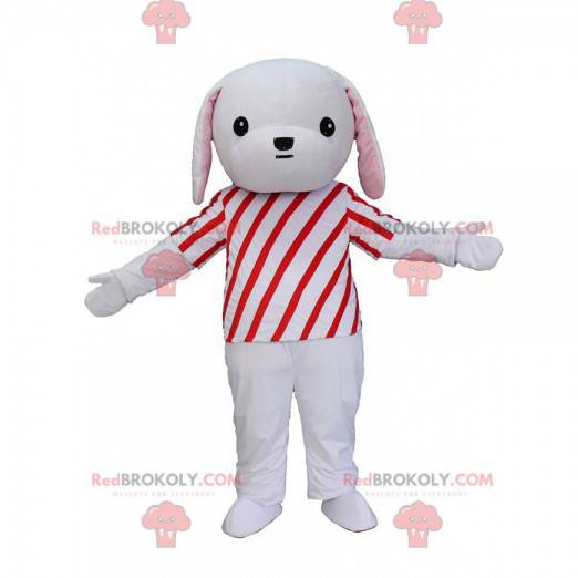 Grå og hvid hvalpemaskot med rødt og hvidt tøj - Redbrokoly.com