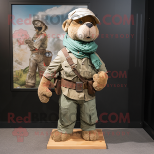 Tan Marine Recon mascot costume character dressed with a Dungarees and Scarves
