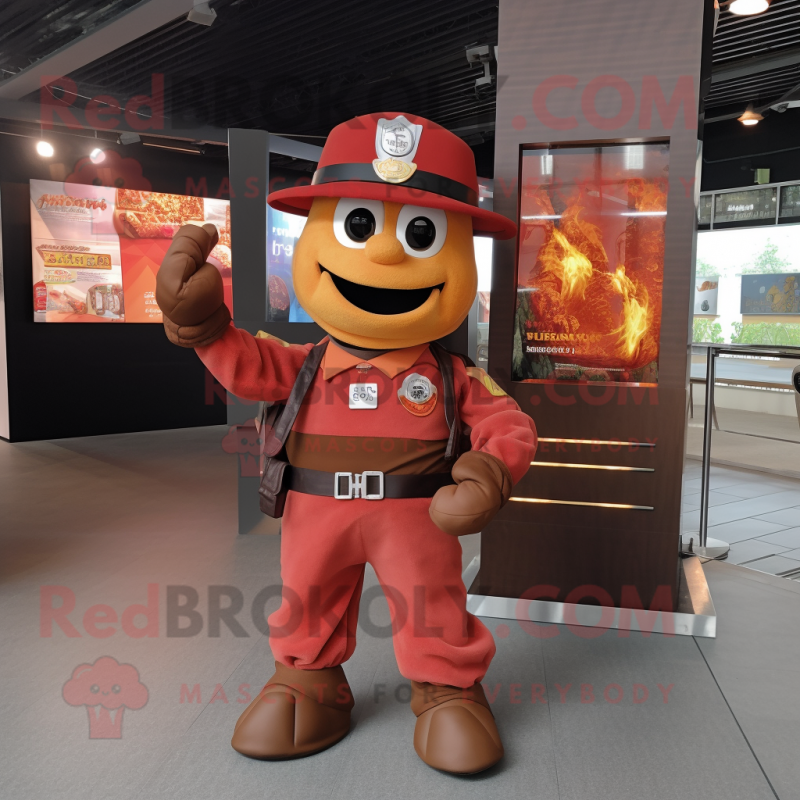 Rust Fire Fighter mascot costume character dressed with a Blouse and Brooches