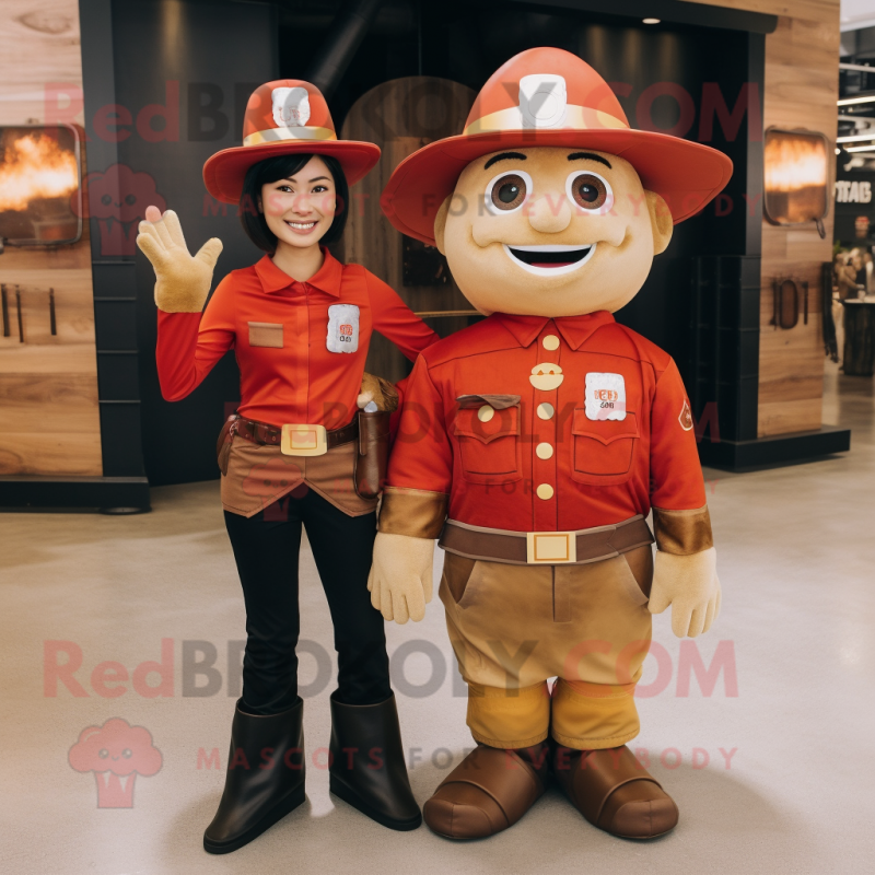 Rust Fire Fighter mascot costume character dressed with a Blouse and Brooches