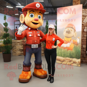 Rust Fire Fighter mascot costume character dressed with a Blouse and Brooches