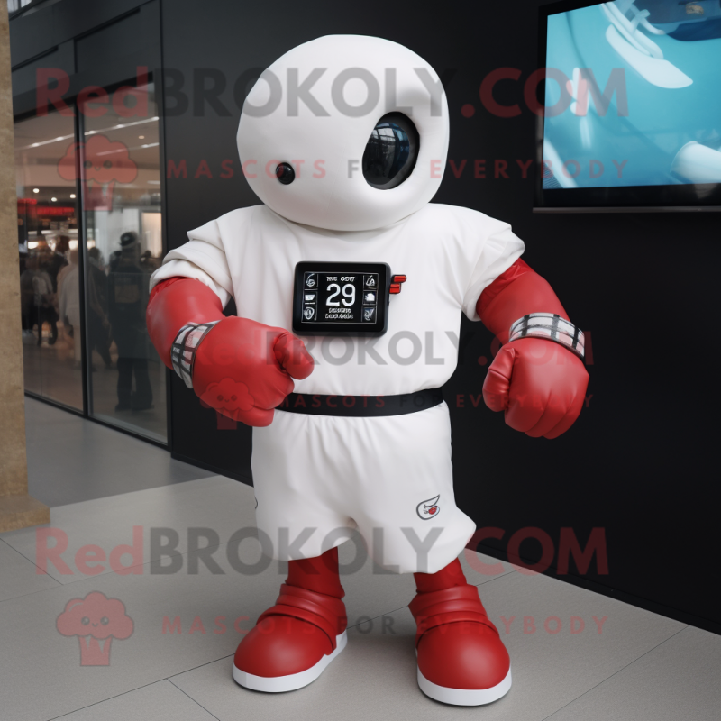 nan Boxing Glove mascot costume character dressed with a T-Shirt and Digital watches