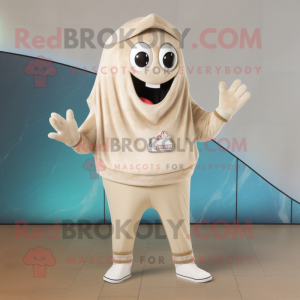 Beige Ceviche mascot costume character dressed with a Sweatshirt and Shoe clips