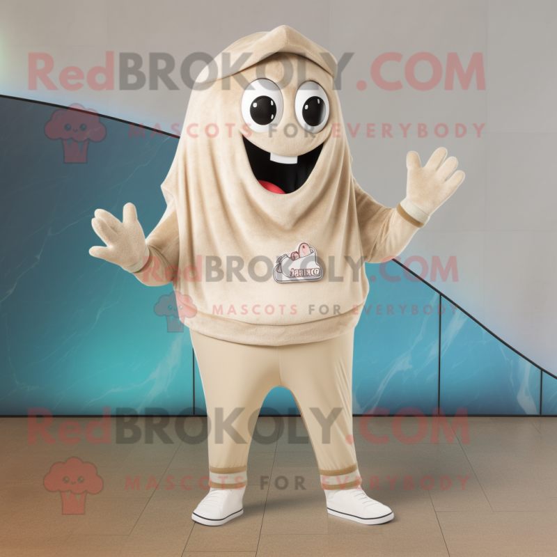 Beige Ceviche mascot costume character dressed with a Sweatshirt and Shoe clips Beige Ceviche mascot costume character dressed with a Sweatshirt and Shoe clips