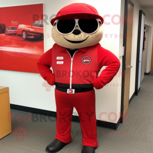 Red Attorney mascot costume character dressed with a Bomber Jacket and Belts