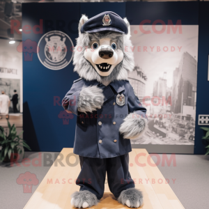 Navy Say Wolf mascot costume character dressed with a Coat and Hair clips