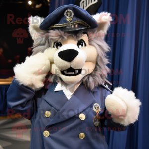 Navy Say Wolf mascot costume character dressed with a Coat and Hair clips