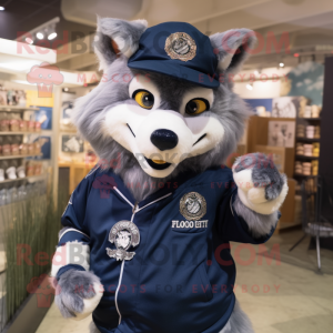 Navy Say Wolf mascot costume character dressed with a Coat and Hair clips