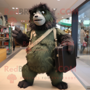 Olive Sloth Bear mascot costume character dressed with a Leggings and Briefcases