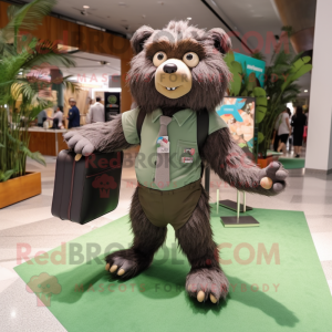 Olive Sloth Bear mascot costume character dressed with a Leggings and Briefcases
