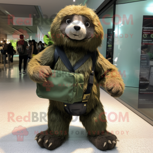 Olive Sloth Bear mascot costume character dressed with a Leggings and Briefcases