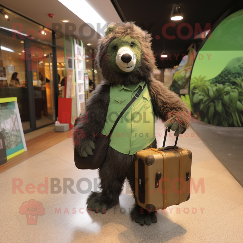 Olive Sloth Bear mascot costume character dressed with a Leggings and Briefcases Olive Sloth Bear mascot costume character dressed with a Leggings and Briefcases