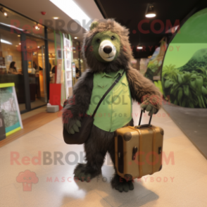 Olive Sloth Bear mascot costume character dressed with a Leggings and Briefcases