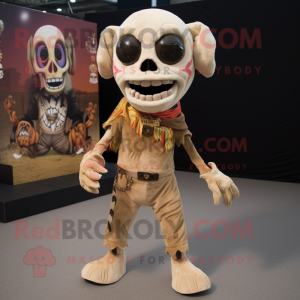 Tan Skull mascot costume character dressed with a Corduroy Pants and Anklets