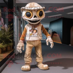 Tan Skull mascot costume character dressed with a Corduroy Pants and Anklets
