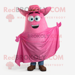 Pink Steak mascot costume character dressed with a Jeans and Wraps