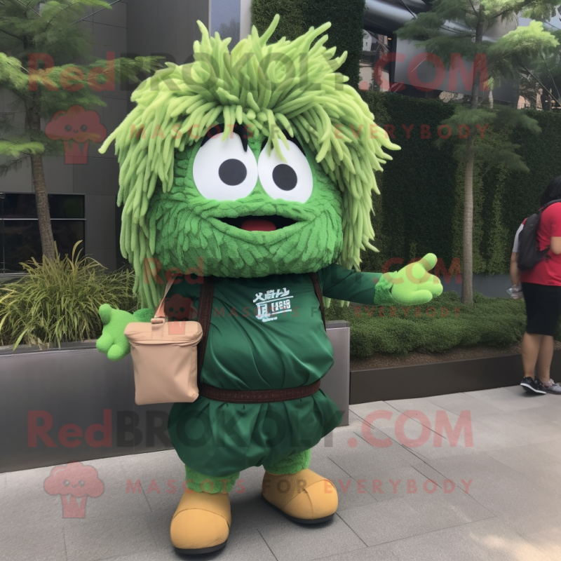 Forest Green Ramen mascot costume character dressed with a Cargo Shorts and Hair clips
