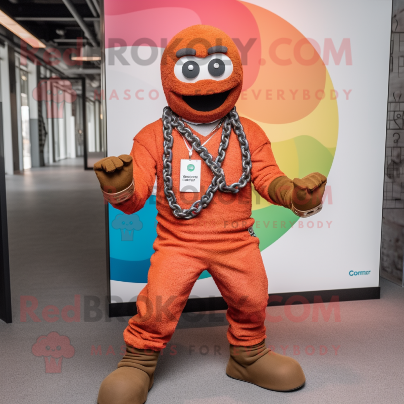Rust Rainbow mascot costume character dressed with a Jumpsuit and Bracelets Rust Rainbow mascot costume character dressed with a Jumpsuit and Bracelets