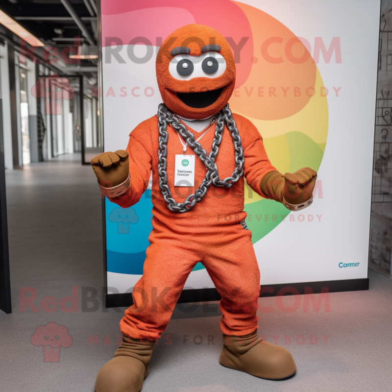 Rust Rainbow mascot costume character dressed with a Jumpsuit and Bracelets