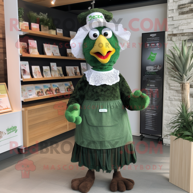 Forest Green Hens mascot costume character dressed with a Maxi Skirt and Beanies