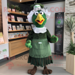 Forest Green Hens mascot costume character dressed with a Maxi Skirt and Beanies