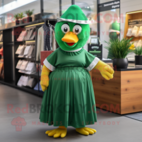 Forest Green Hens mascot costume character dressed with a Maxi Skirt and Beanies