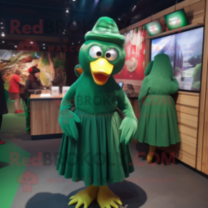 Forest Green Hens mascot costume character dressed with a Maxi Skirt and Beanies