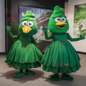 Forest Green Hens mascot costume character dressed with a Maxi Skirt and Beanies