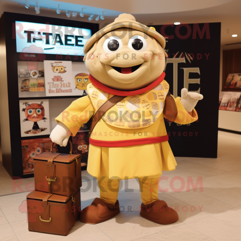 Tan Treasure Chest mascot costume character dressed with a Turtleneck and Tote bags