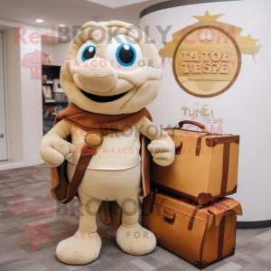 Tan Treasure Chest mascot costume character dressed with a Turtleneck and Tote bags