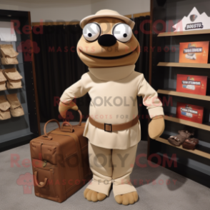 Tan Treasure Chest mascot costume character dressed with a Turtleneck and Tote bags