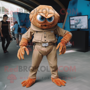 Tan Crab mascot costume character dressed with a Trousers and Watches