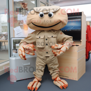 Tan Crab mascot costume character dressed with a Trousers and Watches