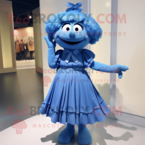 Blue Momentum mascot costume character dressed with a Pleated Skirt and Ties