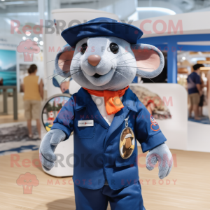 Navy Rat mascot costume character dressed with a Swimwear and Berets