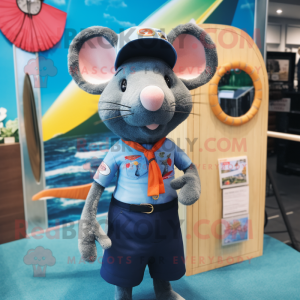 Navy Rat mascot costume character dressed with a Swimwear and Berets
