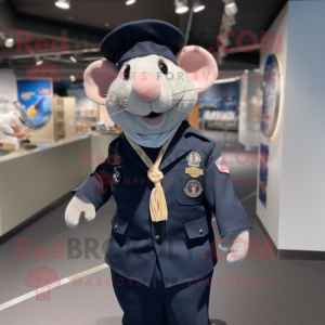 Navy Rat mascot costume character dressed with a Swimwear and Berets