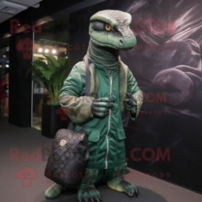 Postava maskota Forest Green Python oblečená v Bomber Jacket a Clutch taškách - Pythonští maskoti - RedBrokoly.com