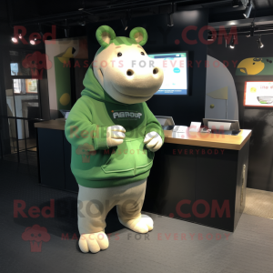 Green Hippopotamus mascot costume character dressed with a Sweatshirt and Keychains