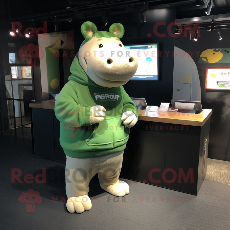 Green Hippopotamus mascot costume character dressed with a Sweatshirt and Keychains Green Hippopotamus mascot costume character dressed with a Sweatshirt and Keychains