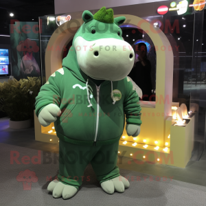 Green Hippopotamus mascot costume character dressed with a Sweatshirt and Keychains