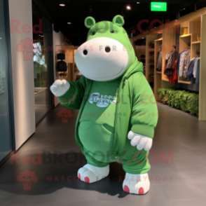 Green Hippopotamus mascot costume character dressed with a Sweatshirt and Keychains