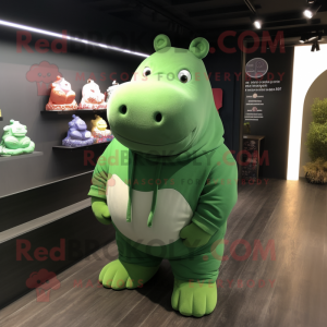 Green Hippopotamus mascot costume character dressed with a Sweatshirt and Keychains