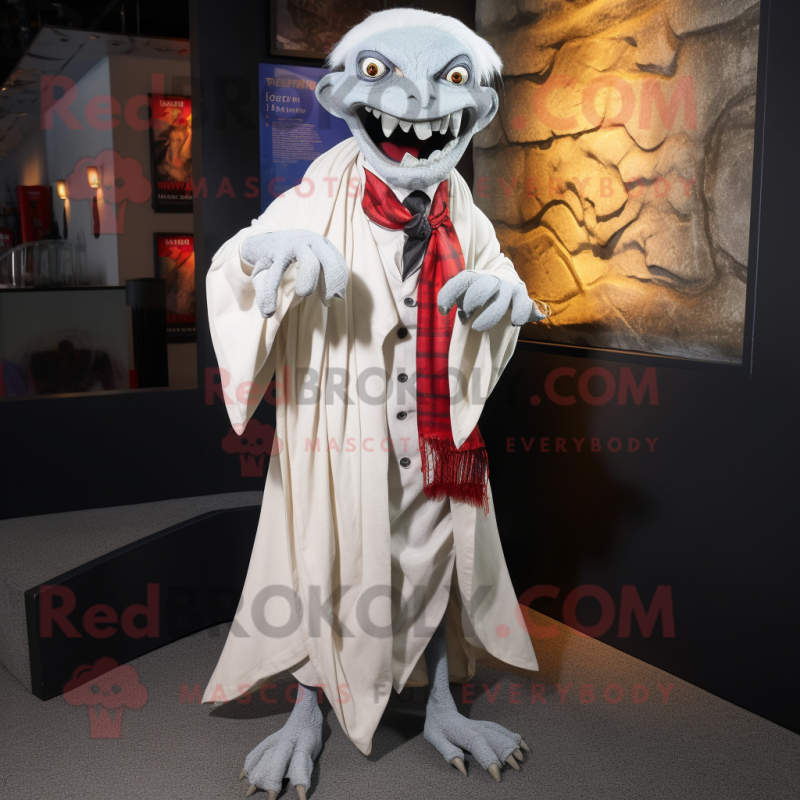 White Vampire mascot costume character dressed with a Dress Shirt and Scarves