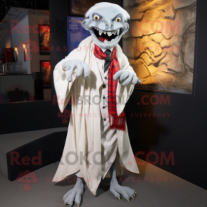 White Vampire mascot costume character dressed with a Dress Shirt and Scarves